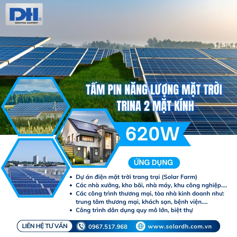 Tấm Pin Trina 620W với công suất lớn được ứng dụng rộng rãi