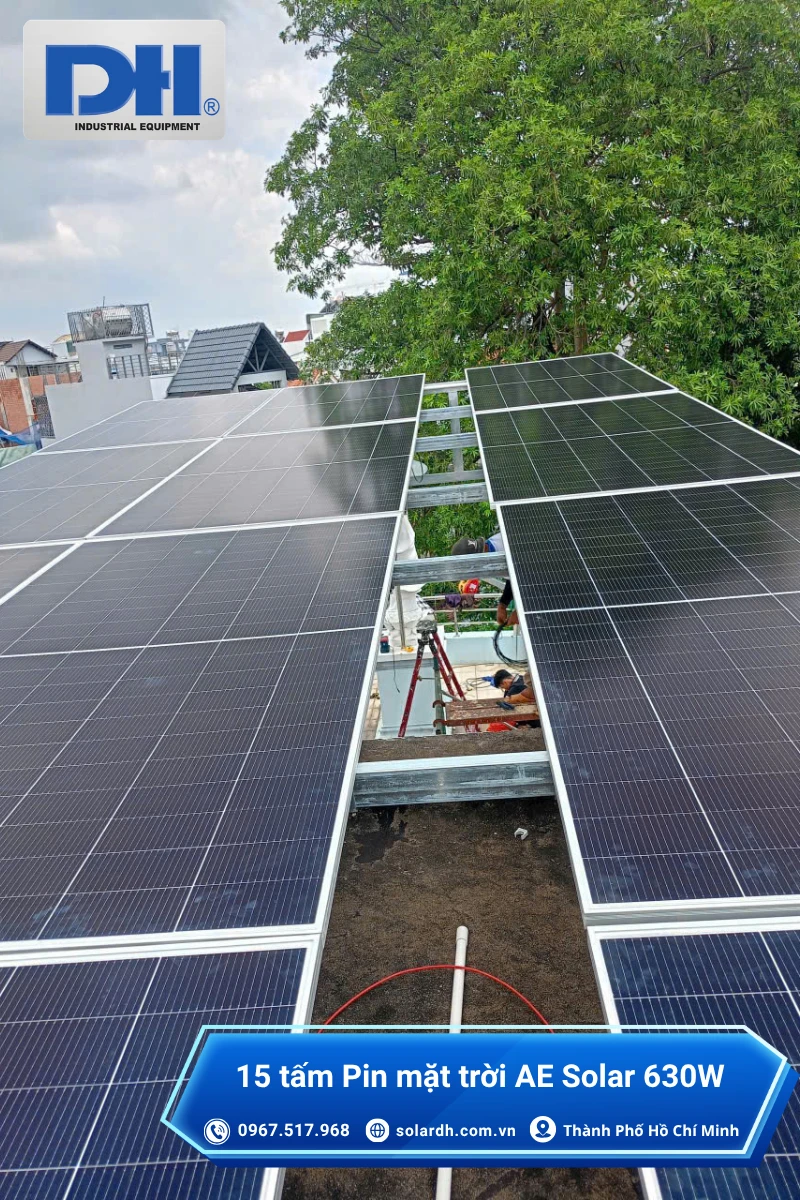 Tấm pin AE Solar 630W được lắp đặt tại công trình TP Hồ Chí Minh