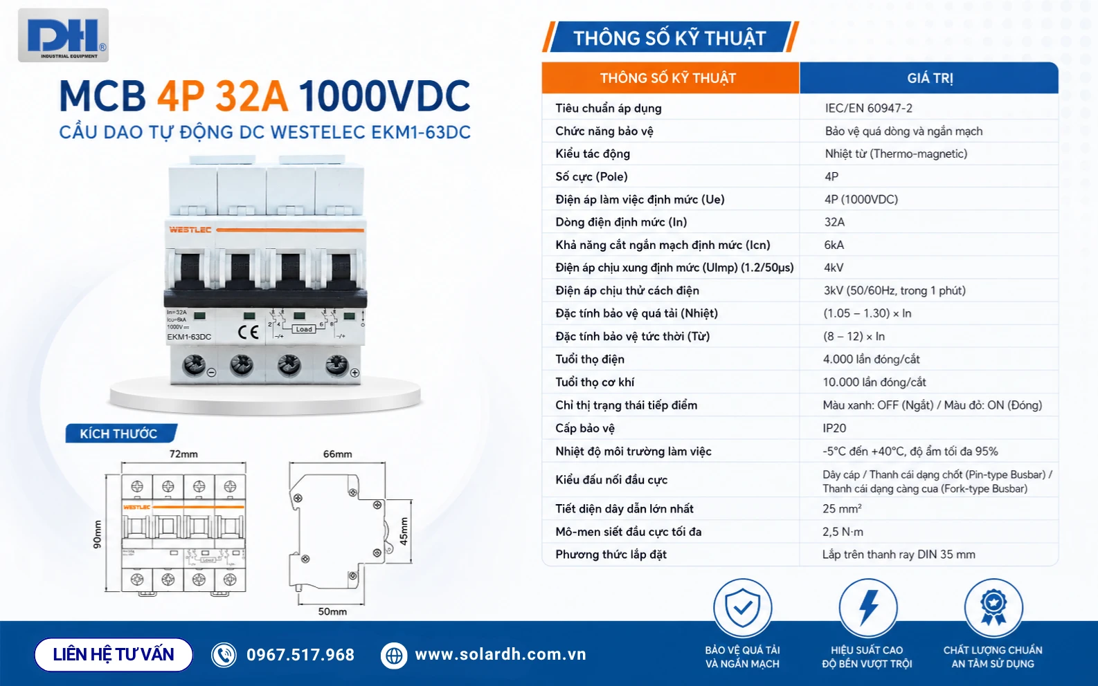 Thông số kỹ thuật MCB DC 1000V