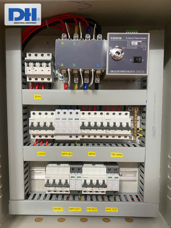 Tủ điện Hybrid 8-10-12kW 3 pha  được làm từ các thiết bị Chanan