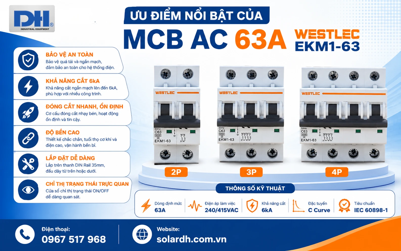 Ưu điểm nổi bật aptomat AC 63A Westlec