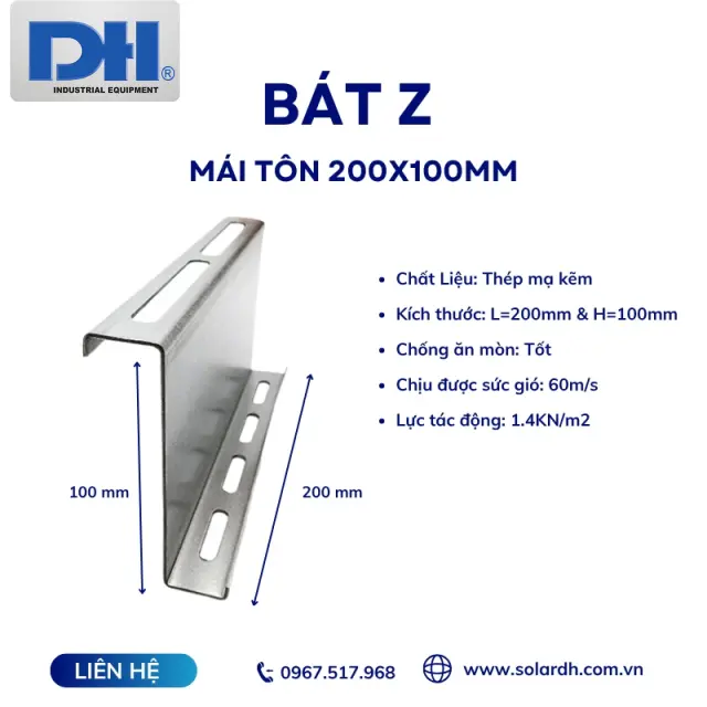 Bát Z mái tôn 200x100mm lắp tấm Pin mặt trời