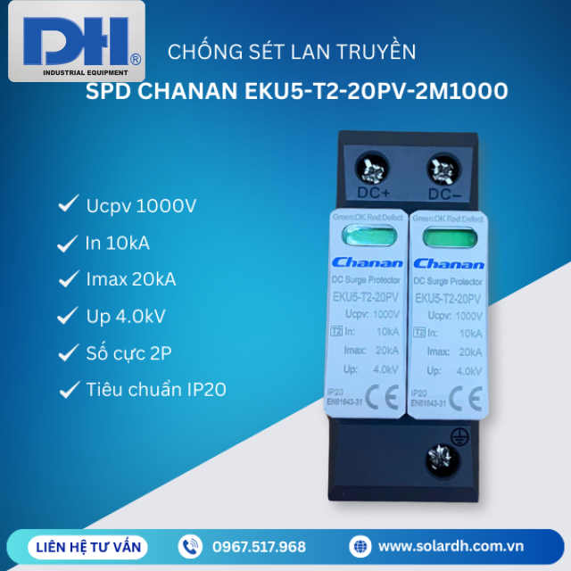 Chống sét lan truyền SPD Chanan 20kA 1000V 2P| EKU5-T2-20PV-2M1000