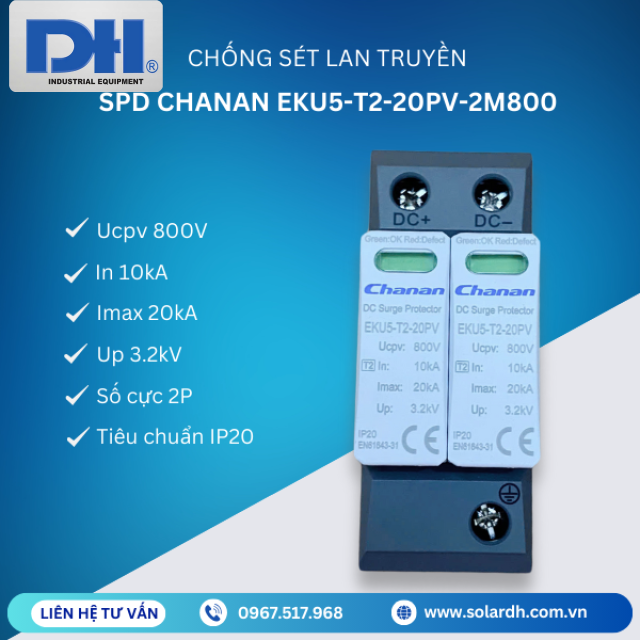 Chống sét lan truyền SPD Chanan 20kA 800V 2P| EKU5-T2-20PV-2M800