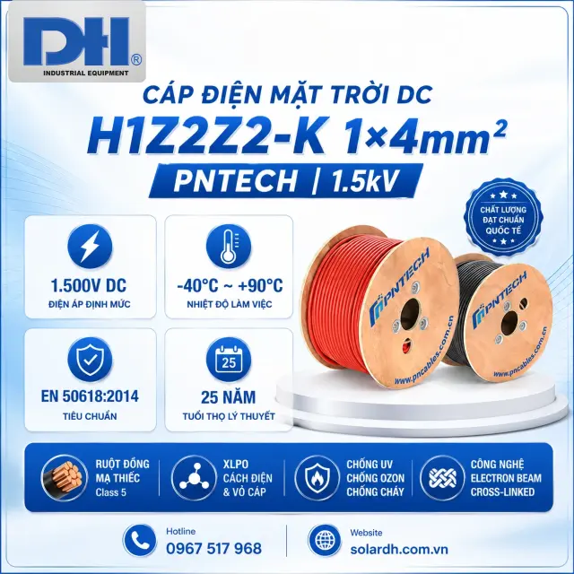 D&acirc;y C&aacute;p Điện Mặt Trời DC 4mm&sup2; H1Z2Z2-K PNTECH | 1.5kV