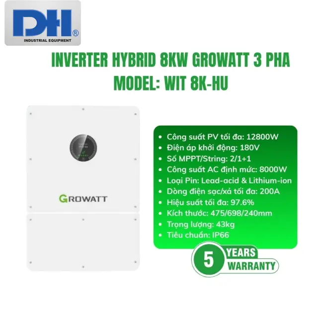 Inverter Hybrid 8kW 3 Pha Growatt WIT 8K-HU
