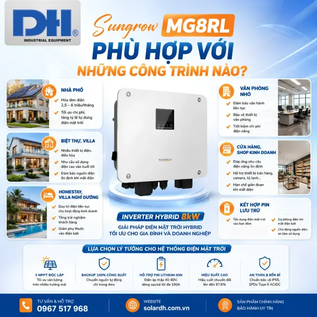 Inverter Hybrid 8kW Sungrow MG8RL 1 Pha Hiệu Suất 97.6%