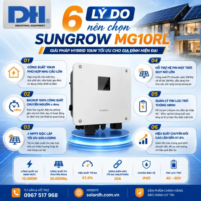 Inverter Hybrid MG10RL Sungrow 10kW 1 Pha Bảo H&agrave;nh 10 Năm