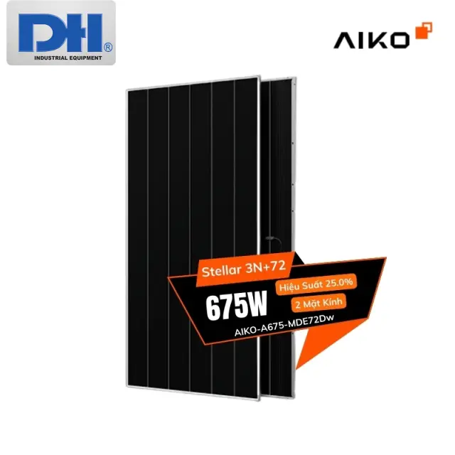 Pin Năng Lượng Mặt Trời 675W Aiko 2 Mặt K&iacute;nh Hiệu Suất 25.0%