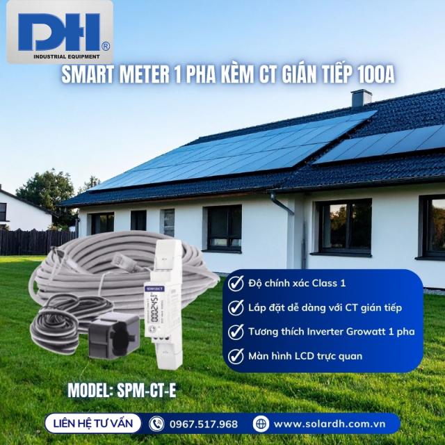 Smart Meter 1 Pha Growatt K&egrave;m CT Gi&aacute;n Tiếp 100A | SPM-CT-E
