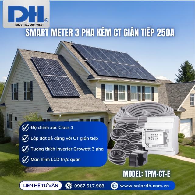 Smart Meter 3 Pha Growatt K&egrave;m CT Gi&aacute;n Tiếp 250A | TPM-CT-E