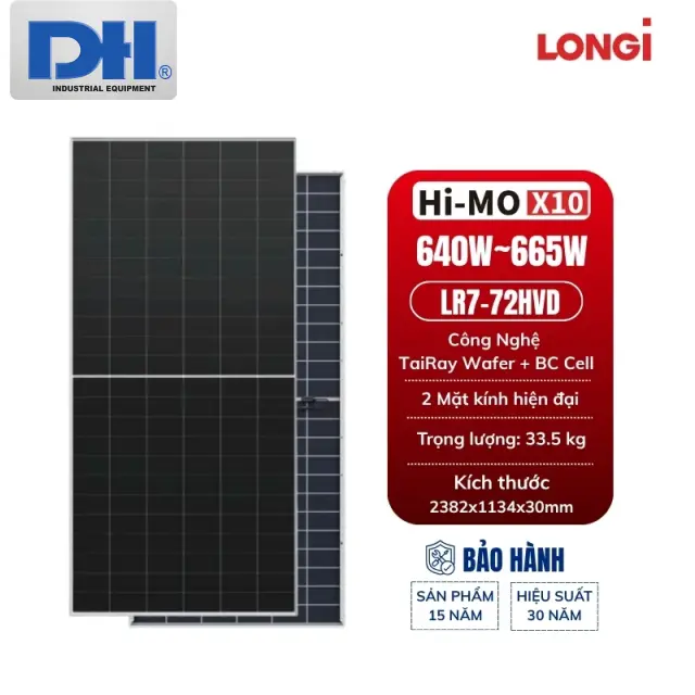 Tấm Pin LONGi Hi-MO X10 645W 2 Mặt Kính LR7-72HVD-645M