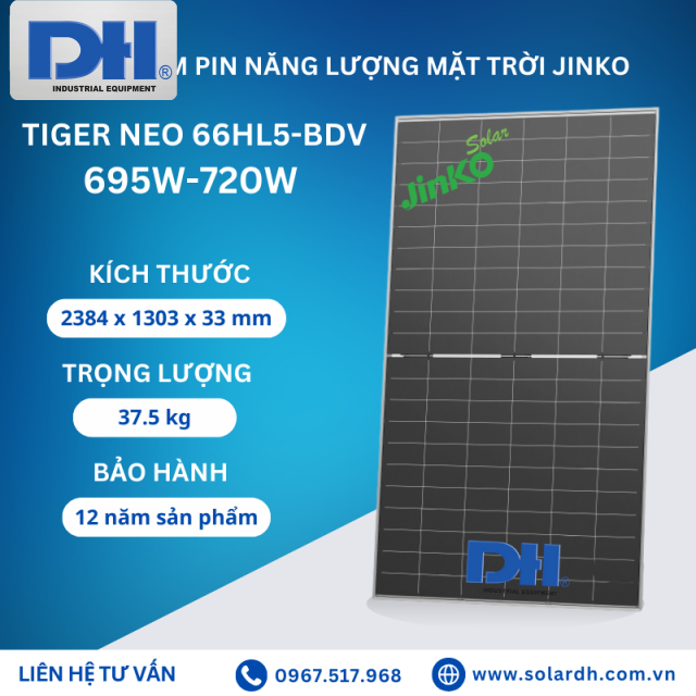 Tấm Pin Năng Lượng Mặt Trời Jinko 710W 2 Mặt Kính 66HL5-BDV