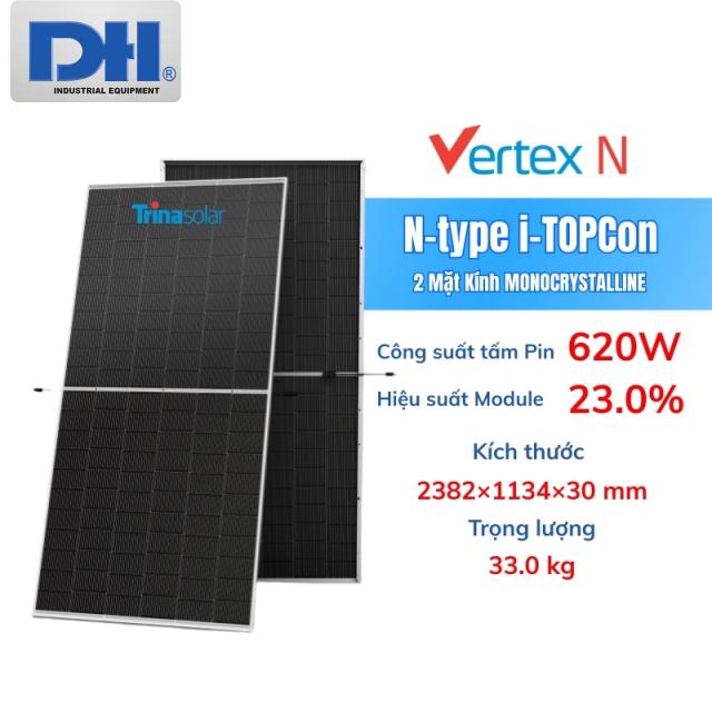 Tấm Pin Năng Lượng Mặt Trời Trina 620W 2 Mặt Kính